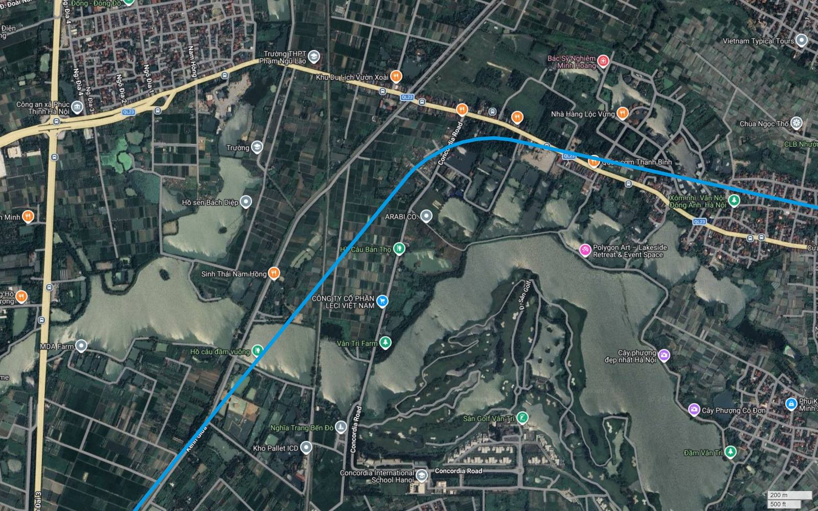 Tuyến metro số 15 Hà Nội đi qua địa bàn Nam Hồng và rìa đầm Vân Trì, cạnh Concordia International School Hanoi và Sân Golf Vân Trì