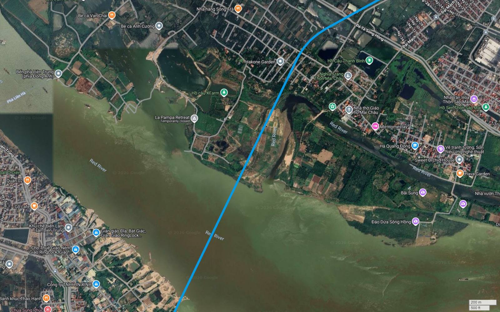 Nét vẽ trùng thứ hai của tuyến metro số 15 Hà Nội qua sông Hồng đoạn Đại Mạch, minh họa vì sao chiều dài CAD lớn gần gấp đôi hành lang thực