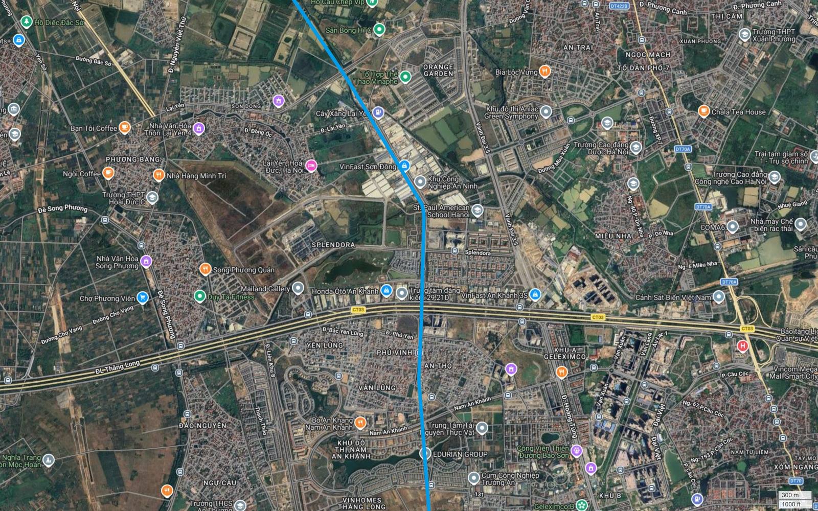 Địa bàn An Khánh, tuyến metro số 15 Hà Nội cắt Đại lộ Thăng Long CT03 giữa Splendora, Nam An Khánh và Vinhomes Thăng Long