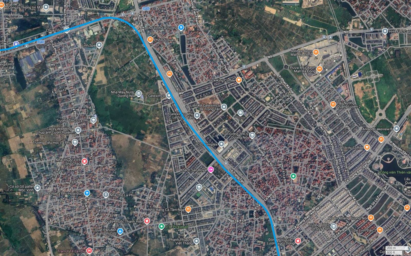 Địa bàn Dương Nội và La Dương, tuyến metro số 15 Hà Nội đi dọc trục Lê Trọng Tấn rộng khoảng bốn mươi mét, gần ICID Complex và Aeon Mall Hà Đông